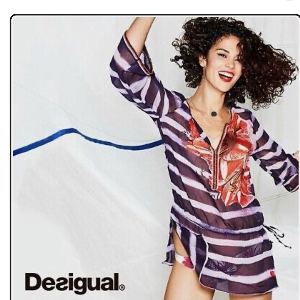 Desigual Estrella swimsuit coverup tunic beaded purple M/L